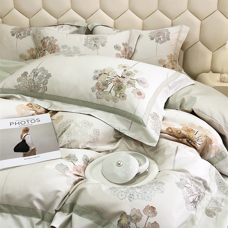 高端印花长绒棉四件套a类母婴级100支纯棉轻奢高级感田园床上用品